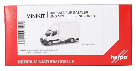 Herpa Modellbausatz MiniKit Mercedes-Benz Sprinter 18 Transporter mit Koffer, Miniatur im Maßstab 1:87, Sammlerstück, Kit für Modellbau, Kunststoff, Farbe: weiß