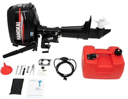 123CC 4-Takt Außenborder Benzinmotor 4800W 6,5 PS Benzinmotor Außenbordmotor 10-20km/h 5000-6000U/min Außenborder Bootsmotor 12L 34cm Grifflänge mit Neutral-Schutz Niedriger Kraftstoffverbrauch