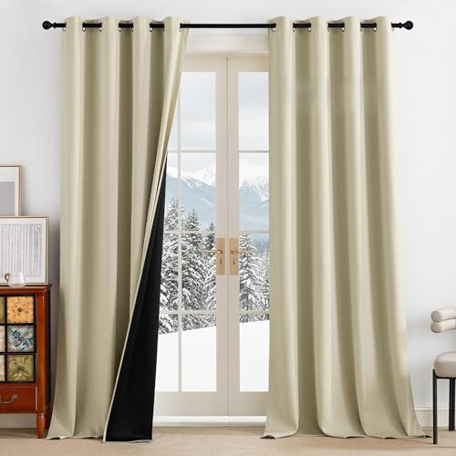PONY DANCE Cortinas Salon 100% Opacas 140x245cm 2 Piezas,Cortinas Blackout Termicas Aislantes para Dormotorio/Cocina con Ojales,Beige Claro