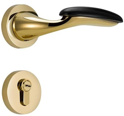 NIKOIDIC Serrure de porte intérieure silencieuse, poignée de porte en bois, serrure en alliage de zinc, serrure simple for porte de chambre à coucher, serrure mécanique noire