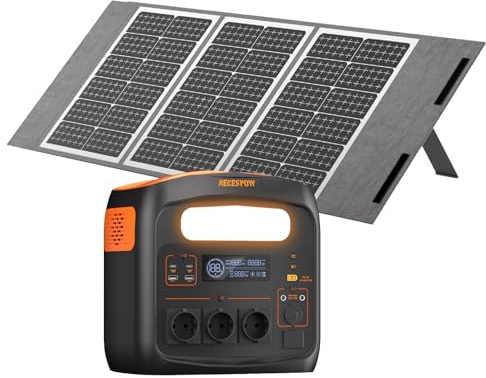 Generatore solare con pannello solare da 100 W, 1102,5 Wh, LiFePO4, Powerstation portatile 1200 W (Power Lifting 2400 W), presa AC, alimentazione mobile per camper, attività all'aperto, fai da te e