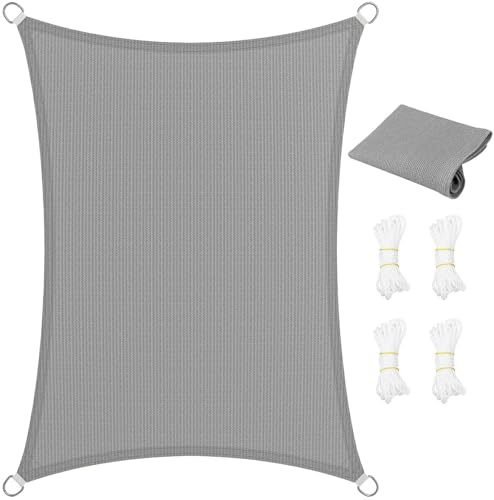 Vela Ombreggiante Traspirante 3 x 4 m Rettangolare Protezione Solare Anti UV HDPE Traspirante Tessuto Ombreggiante con Fune per Giardino, Terrazza, Piscina (Personalizzabile), Grigio Chiaro