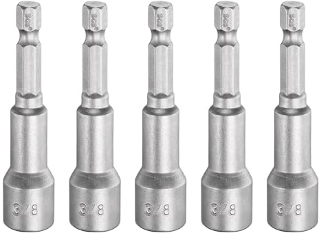 sourcing map Lot de 5 forets à écrou de 3/8, tige hexagonale de 65 mm de long, douilles magnétiques à 6 points à changement rapide en acier CR-V pour perceuses électriques