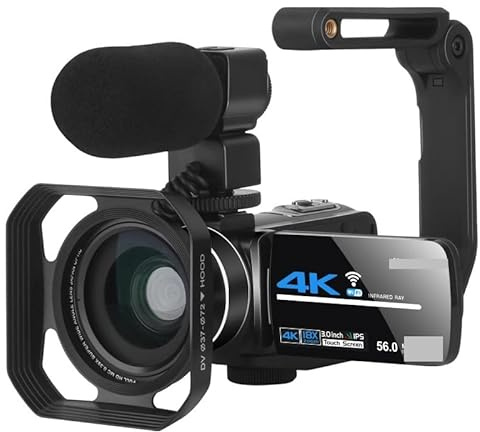 JOJIDE Vlog Camera, Videocamera Full 4k Videocamera professionale Streaming live Visione notturna Fotocamere digitali da 58 MP Registrazione Vlog(128G SD Card,Kit 1)