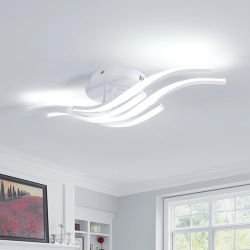 Osairous Lampara Techo LED, 32W 3600LM Plafon LED Techo Moderno Curvada de Diseño,Lampara Techo Dormitorio para Cocina Estudio Pasillo, Luz Blanca Fría 6500K, 60CM