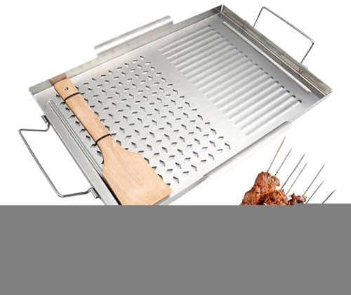 Ungtyb Plaque de gril à dessus plat, outil de cuisson en acier inoxydable avec poignées, ustensile de barbecue robuste pour cuisinières, grillades en plein air, cuisine, camping, utilisation à hayon
