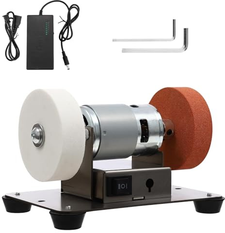 Levigatrice da banco elettrica, smerigliatrice da banco da 96 W con 7 velocità variabili, Piccola smerigliatrice da Tavolo con 2 Mole Abrasive, levigatrice a Nastro per