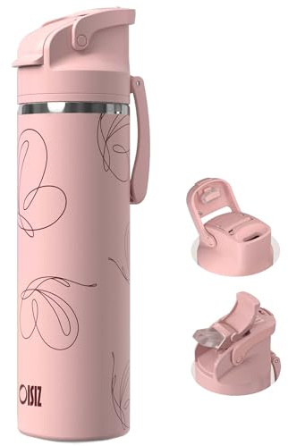 OISIZ Botella Agua Acero Inoxidable 720 ml con tapa con pajita 2 en 1,bloqueo de seguridad con un solo clic,100% hermética,mantiene el frío durante 24 horas,botella de agua al vacío de 24 oz