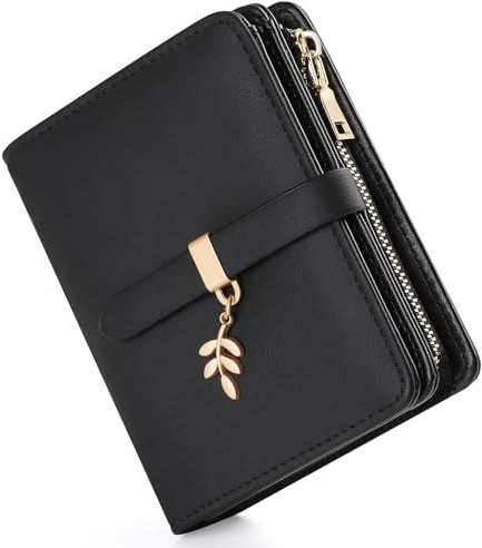 RRANCharltu Monedero Mujer de Piel PU,Carteras de Mujer Pequeño con Cremallera Billetera con Protección RFID Integrado Monedero Doble Bolsillo, Ventana para ID y Ranuras, Negro