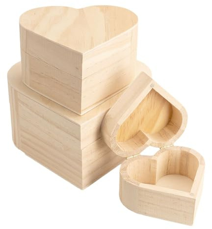 Ideen mit Herz | Holz-Boxen-Set | Herz | herzförmige Holzkisten | mit Deckel und Magnet-Verschluss | 3 Stück | verschiedene Größen (ca. 9, 13 und 16 cm breit)