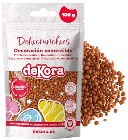 dekora - Dekocrunchies caramello, Zuccherini Decorativi per dolci, Sprinkles per Torte croccanti e dal sapore intenso, Perle di Zucchero commestibili per decorare torte, biscotti, cupcake e dessert