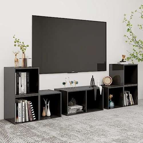 Générique Ensemble de Meubles TV 6 pcs Gris Brillant Bois d'ingénierie,Meubles, Meubles TV,3080059