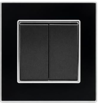 Jandei - Interruptor Doble Conmutador 2 Circuitos, 230V, Decoración Elegante Pared Interior, Fácil de Instalar, Incluye Marco, Tapa y Mecanismo, Cristal Templado Negro
