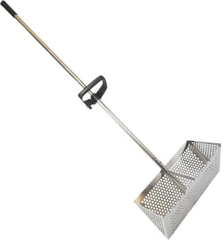 Rastrillo para pulgas de Arena, tamiz de Arena de Playa de Acero Inoxidable con Cesta Ancha de Dientes de tiburón de 15, 8 Pulgadas, rastrillo de Mango Largo Desmontable para Playa