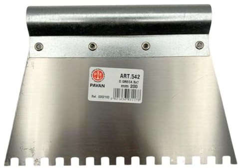 Pavan Spatola Dentata per Colla Piastrelle, Rasatura e Stesura Adesivi Professionale 200 mm Dente Greco 5x7 mm – Acciaio Inox Art.542