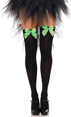 Leg Avenue 6255 - Durchsichtige Halterlose Strümpfe mit Schleife, Einheitsgröße, schwarz/neon grün