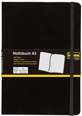Idena 209284 - Notizbuch DIN A5, 192 Seiten, 80 g/m², liniert, schwarz