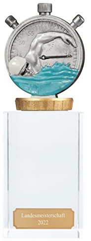 pokalspezialist Pokal, Trophäe Schwimmen/Schwimmsport mit Glassockel 18cm hoch Größe L mit Gravur