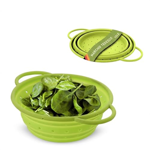 Coolinato – Sieb aus Silikon faltbar 16 cm Grün – Nudelsieb für Pasta, Gemüse & Obst - Küchensieb spülmaschinenfest, BPA-frei, & hitzebeständig bis 230°C - Platzsparendes Abtropfsieb zusammenklappbar