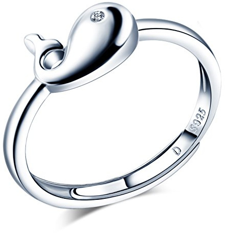 Yumilok 925 Sterling Silber Zirkonia Süßer Delfin Offener Ring für Damen Mädchen, Größe 49-57 Verstellbar