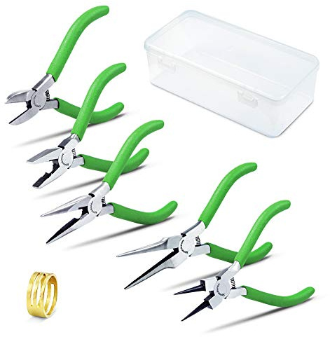 SPEEDWOX 5-teiliges Präzisions-Mini-Zangen-Set, 4.5 diagonale Zange, lange Spitze, Nase, runde Spitze, Linesman Kombizange für Schmuckherstellung, Mikrofeine Zange, Perlen, Hobby-Draht, Handwerkzeuge