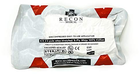 Compressed Gauze by RECON MEDICAL- Trauma Dressing, First Aid, Medical Compression Gauze, Emergency Gauze, 4 Inches X 144 Inches Stretched