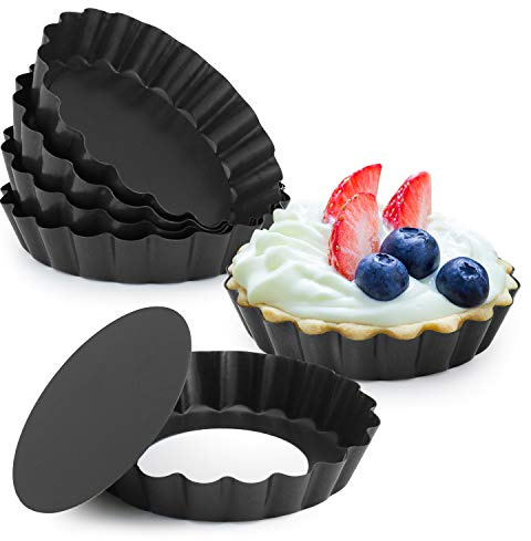 Laxinis World 4” Quiche Pans with Removable Bottom, Non-stick, Fluted Sides, Mini Tart Pans, Round Shape, Set of 6