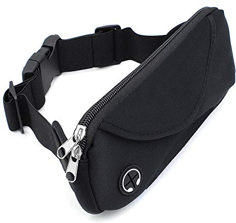Waist Pack Fanny Bag Adjustable Strap Hiking Pack, Waterproof Waist Bag Men Women Bumbags Running Bum Bag With Headphone Hole for Dog Walking, Gym, Cycling, Marathon (Black)