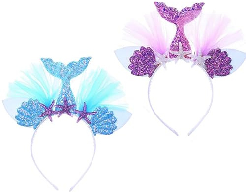 2 Stück Haarreif-Set,Haarreif Kinder,Glitzer Haarreif,Haarreif Meerjungfrau Stirnband Mit Pailletten Haarreif Haarschmuck Mit Ohren Für Geburtstag Birthday Party Headband(Lila & Blau)