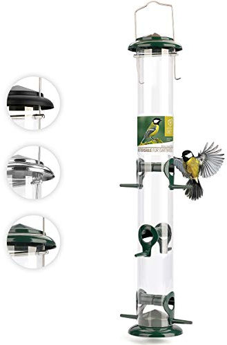 wildtier herz I XL Körner Vogelfutterspender 52cm – aus rostfreiem Metall, Vogel Futterstation, Futtersäule, Wildvögel Futtersilo, Grün