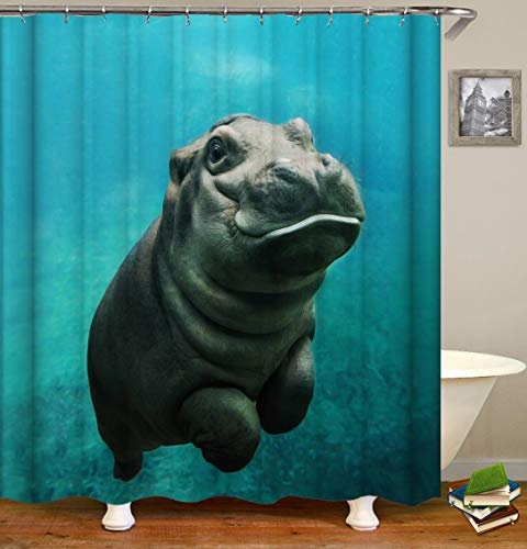 Chickwin Chickw1 Duschvorhang Wasserdicht Anti-Schimmel 3D Meerestiere Drucken Polyester Bad Vorhang mit 12 Duschvorhangringe für Badezimmer Decor (180x180cm,Grüne Seekuh)
