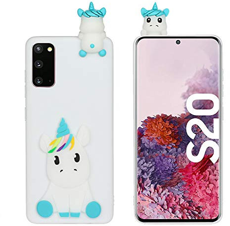 HopMore kompatibel mit Samsung Galaxy S20 Handyhülle Weich Silikon 3D Muster Kawaii Tier Hüllen Dünn Slim Case Stoßfest Galaxy S20 Hülle Schutzhülle Cover Gel - Weißes Einhorn