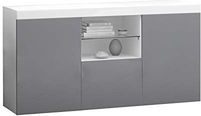 Panana Sideboard Modern Living Room Cupboard Unit Cabinet Furniture With RGB LED Lights LxWxH 53.15x13.39x27.56inch (Grey)