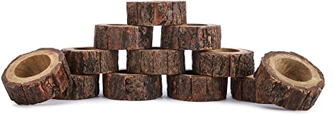 Ajuny Lot de 12 Porte Serviettes en Bois d'écorce Fabriqués à la Main pour Usage Quotidien Décoratifs 3,8 cm – Parfait pour la Décoration de Table Les Dîners Les Mariages Les Fêtes