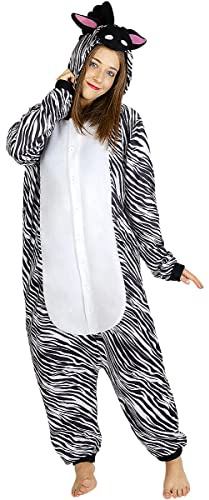 Funidelia | Disfraz de Cebra Onesie para Hombre y Mujer Talla XL Animales - Color: Blanco - Divertidos Disfraces y complementos para Carnaval y Halloween