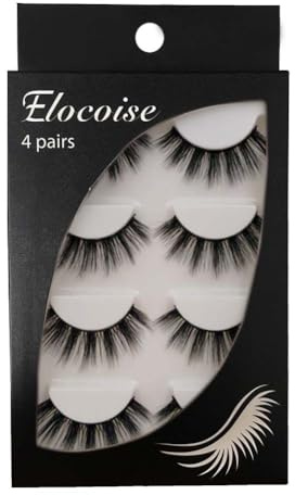 Elocoise False Eyelashes,3D Eye Lashes Reusable 4 Pairs Long Hand-made Faux Eyelashes for Eye Makeup (G107)