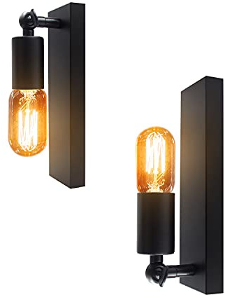 Wrpacttg Vintage Wall Light, 2 Pack Black Wall Lighting, Retro Wall Spotlights, 360°Rotatable Spot, E27 Bulb Socket, Wall Sconce Indoor for Doorway, Bedroom, Living Room,Bedside, Stair