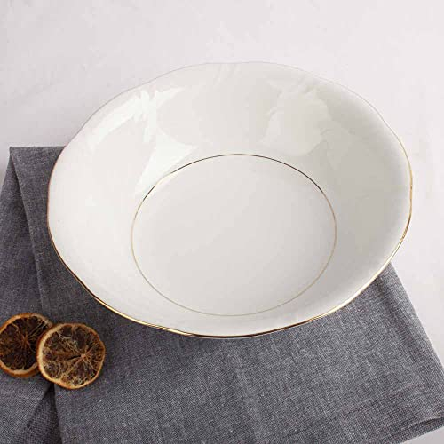 FranquiHOgar - Ensaladera bol para servir, fuente de presentación oval y decoración | Porcelana con filo de oro Lubeck