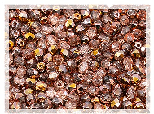 ca 600 pcs (50g) of Faceted Fire Polished Pressed Czech Glass Beads 4mm (0.16in), Crystal Copper Capri Apollo 00030-27101 BCV
