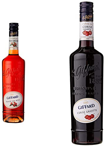 GIFFARD - Crème de Fraise des Bois et Fraise - Crème de Fruits - Recette Française -Fruitée et Intense - 70 cl & Crème de Cerise Griotte - Crème de Fruits -Recette Française-Fruitée et Intense - 70 cl
