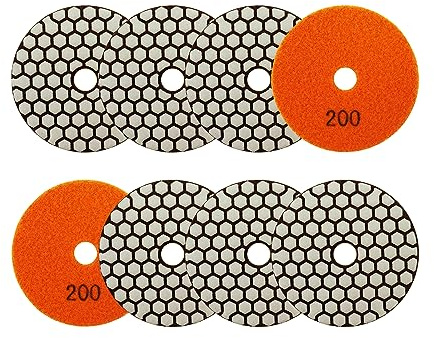 Trocken Diamant Polierpad 100mm 8 Stücke Körnung 200 Polierscheiben für Granit Marmor Kunststein Quarz für Winkelschleifer SANLEETEK