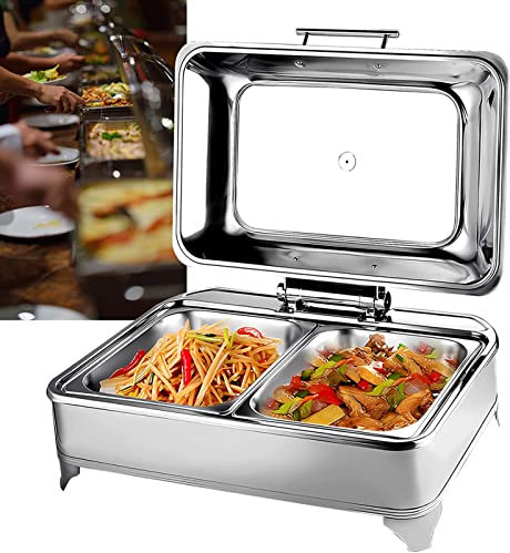 Servidor De Buffet 9L Función Mantenimiento Calor Y Placa Acero Inoxidable Calientaplatos Bandeja Alimentos Calientes con Tapas Temperatura Ajustable,2 Pan