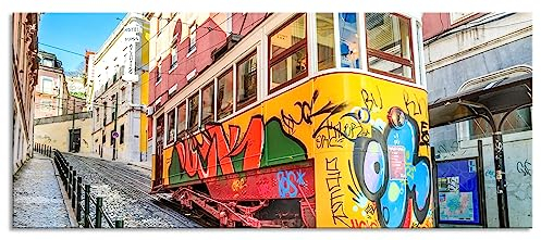 Pixxprint Glasbild Panorama, Wandbild aus Echtglas, Besprühte S-Bahn, 120x50 cm, inkl. Aufhängung und Abstandshalter