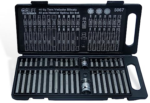 CCLIFE Embouts Torx Douille CRV, 40 pièces, XZN M5-M12, Hex H4-H12, Spline T20-T55, avec Adaptateurs 1/2 et 3/8