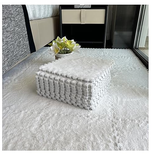 16 Stück Dicke, Ineinandergreifende Schaumstoff-Teppichfliesen, Weiche, Ineinandergreifende Bodenfliesen, 12 X 12 Zoll Große Teppichquadrate Für Den Einsatz Im Heimbüro(Color:Weiß)