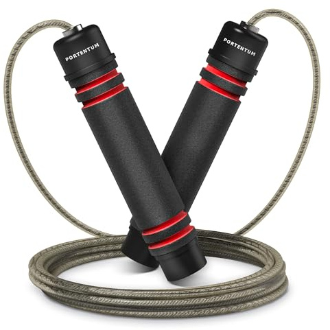 Skipping Ropes for Adults & Kids, PORTENTUM Speed Skipping Rope Soft Memory Foam Handle Tangle-free Adjustable Rope&Rapid Ball Bearings Fitness Workouts Fat Burning Exercises Boxing - Length Adjuster