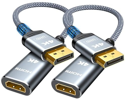 Highwings 4K DisplayPort to HDMI Adapter 2-Pack, Uni-directional Display Port DP to HDMI Nylon Braided Adaptor Converter Male to Female, for AMD NVIDIA Dell HP Laptop HDTV Monitor Projector, [Passive]