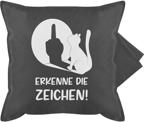 Shirtracer Kissenbezug - Kissen - Erkenne die Zeichen Katze - Stinkefinger Winkelkatze Mittelfinger Katzen - 50 x 50 cm - Grau - katzenkissen Geburtstagsgeschenk für Katzenliebhaber mit katzenmotiv
