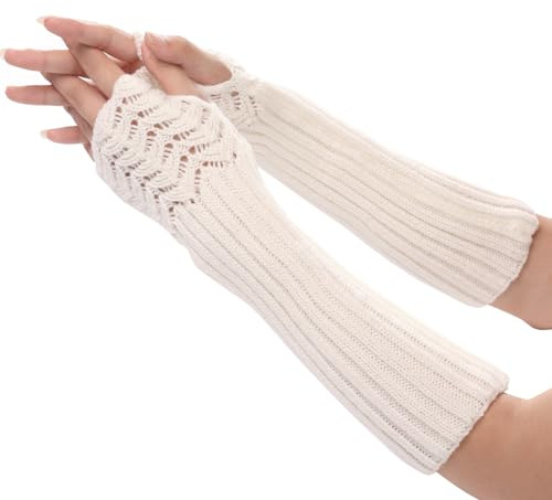 VUCDXOP Winter Gestrickte Handschuhe für Damen, Fingerlose Armstulpen Feinstrick lang Handwärmer Stulpen, Warm Strick Handschuhe Pluswärmer Handstulpen Armwärmer Stulpen für Damen