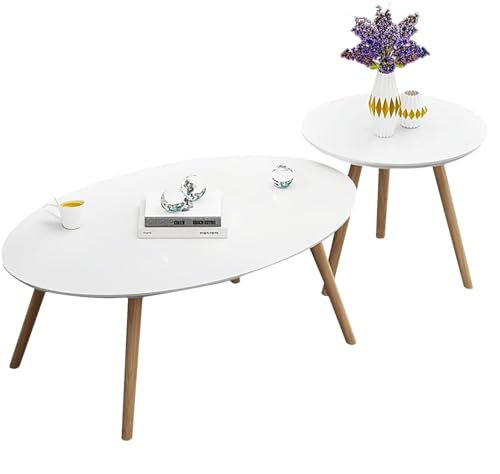 GArcan Set mit 2 ovalen Satztischen, kreativem Satz-Couchtisch, modernen Sofa-Beistelltischen, hölzernen Beistelltischen, für kleine Räume, Wohnzimmer, Schlafzimmer, Büro, einfache Montage